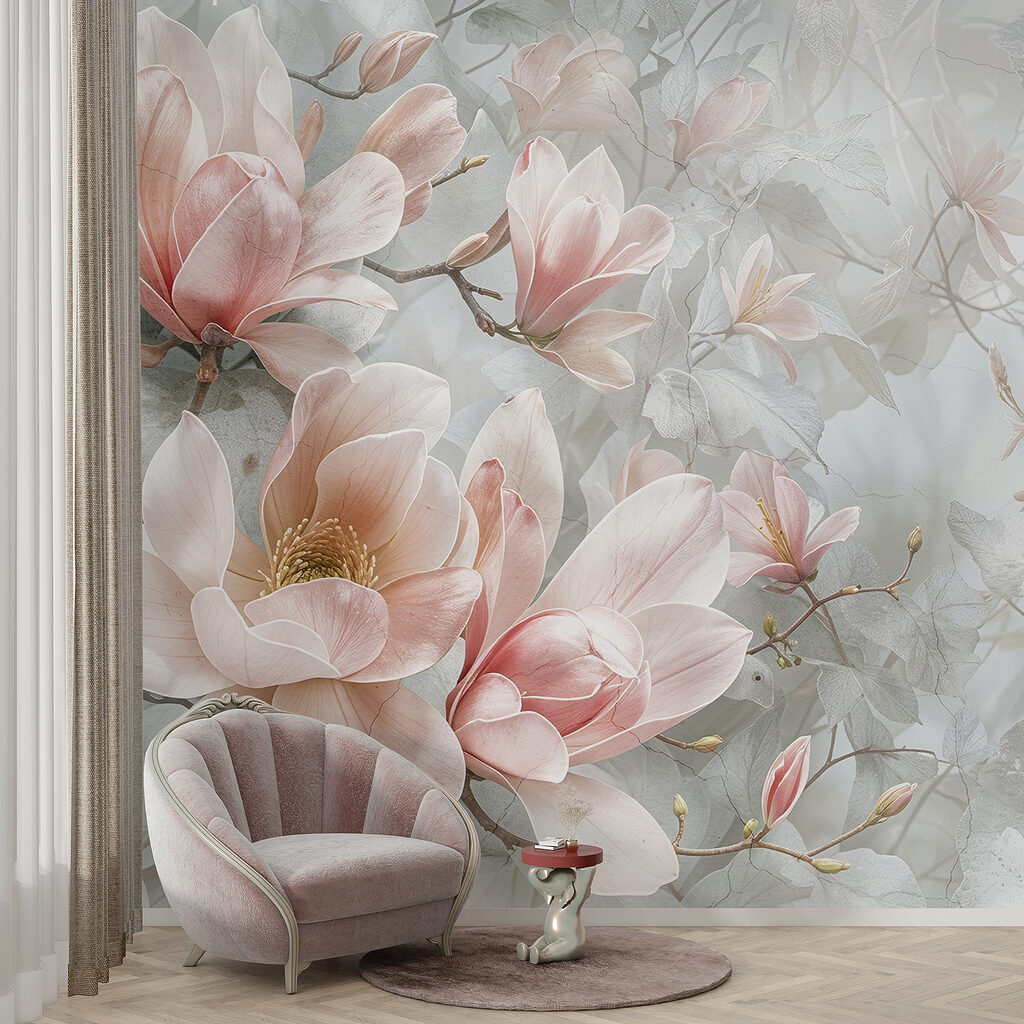 Roze bloesem in blauwgrijs — interieur 5