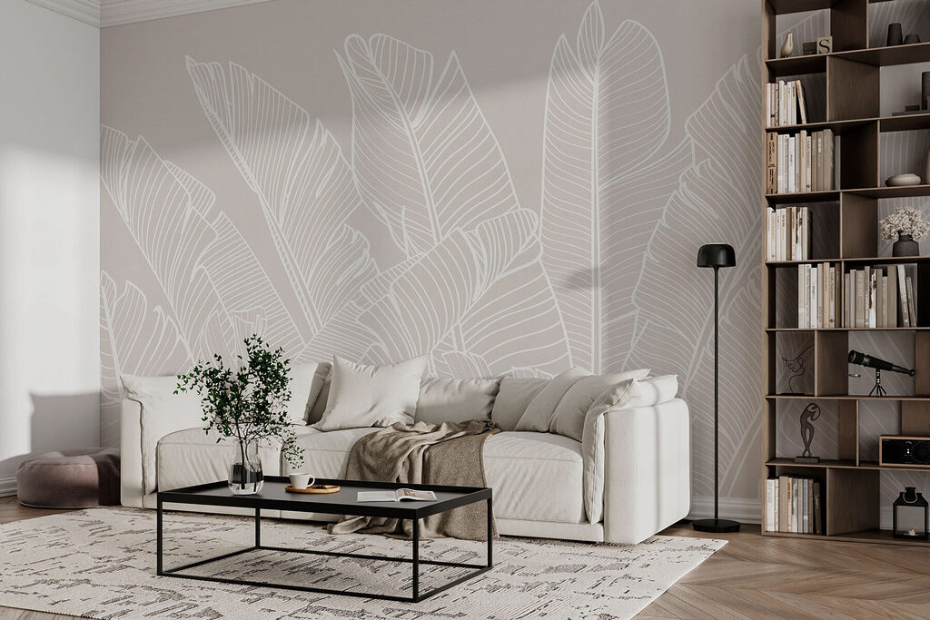 Witte bladlijnen op zand — interieur 2