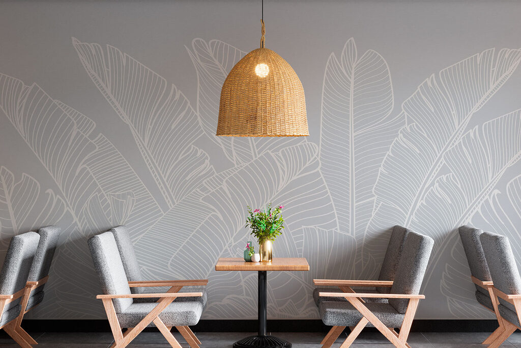 Witte lijntekening van bladeren — interieur 1