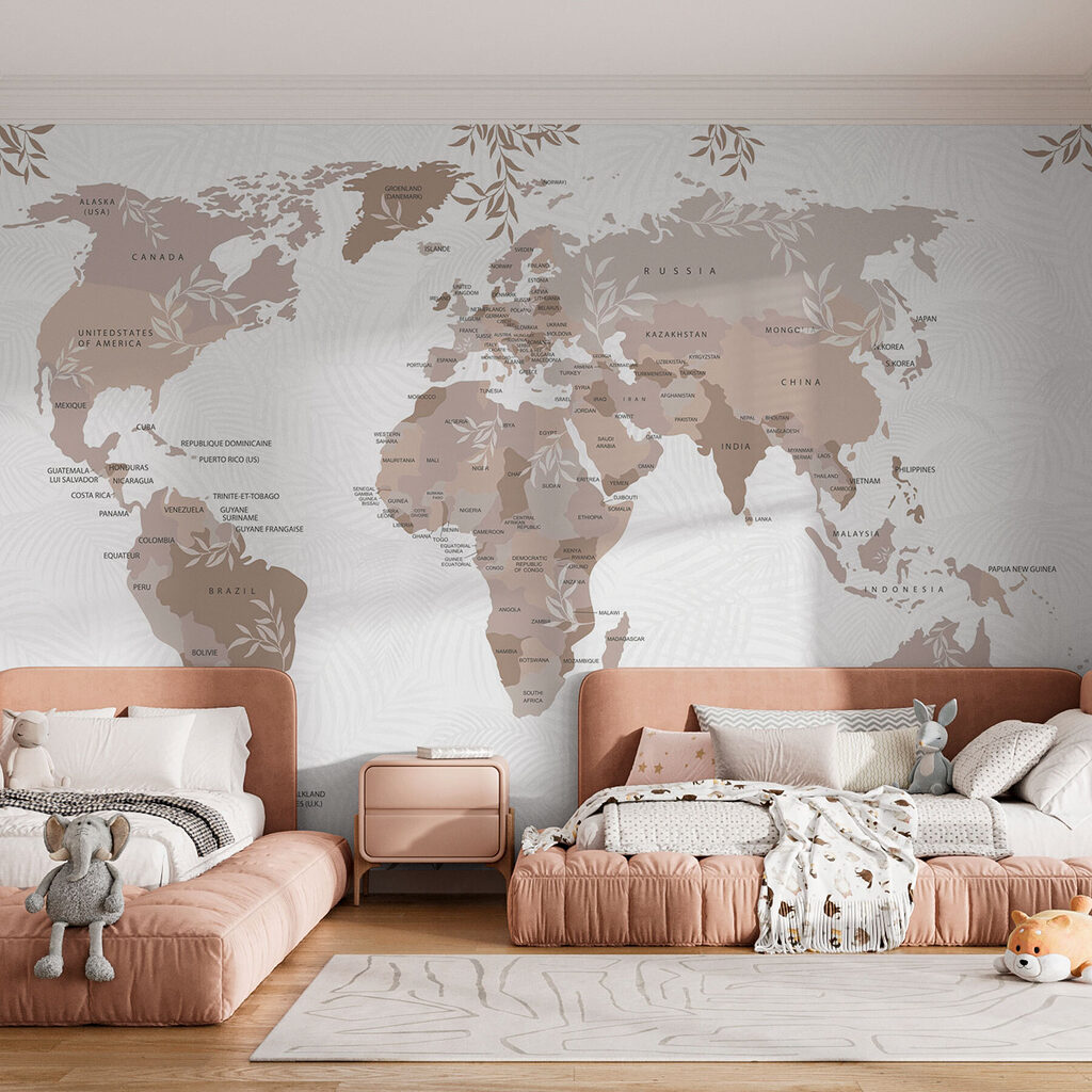 Wereldkaart tussen fijne bladeren — interieur 1