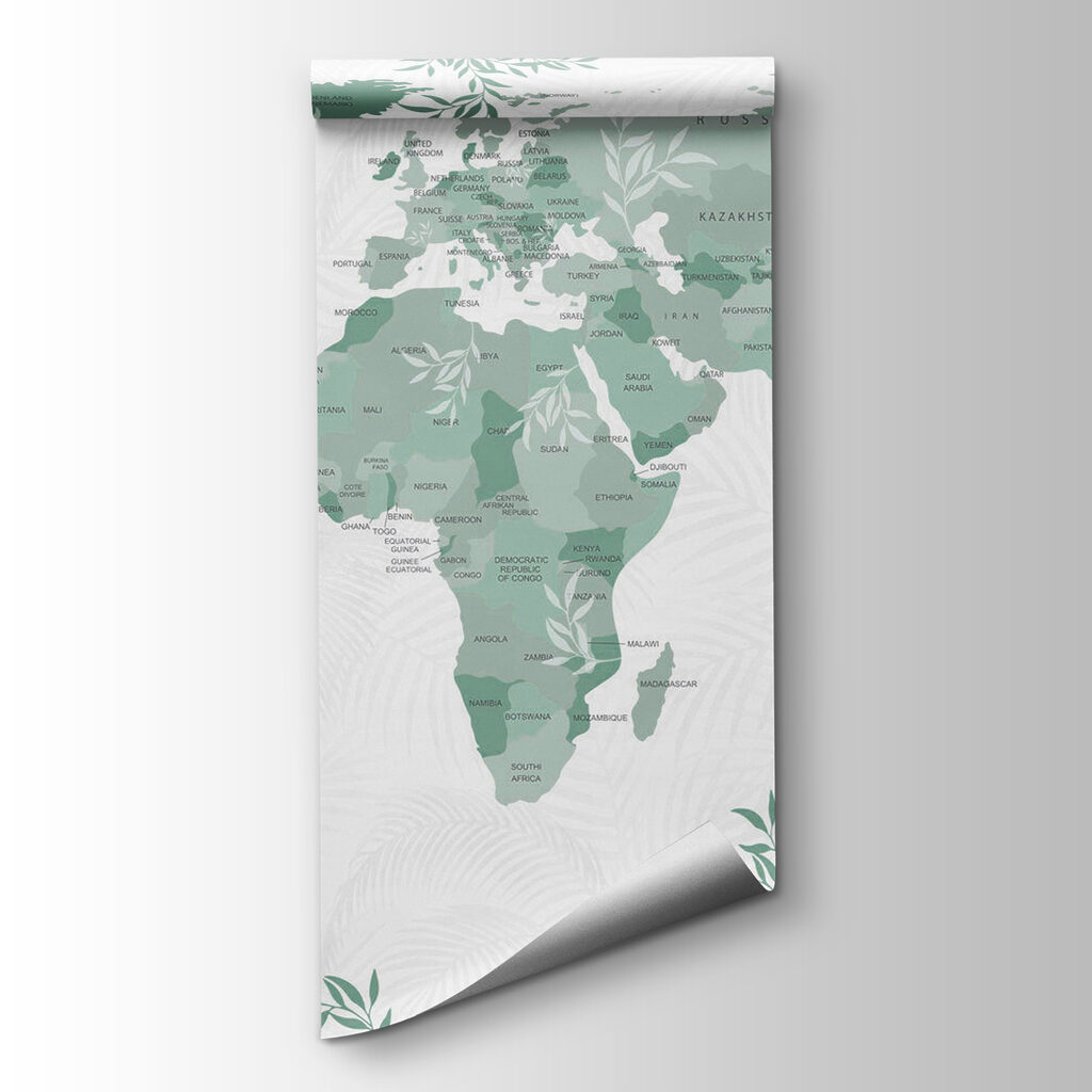 Kaart van de wereld met groene bladeren — productweergave