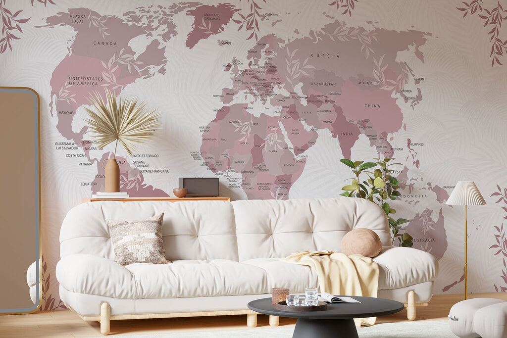Wereldkaart omzoomd door takjes — interieur 1