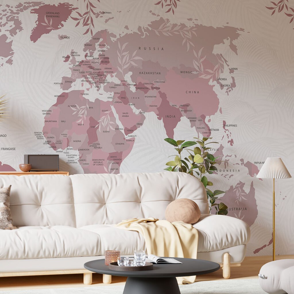Wereldkaart omzoomd door takjes — interieur 2