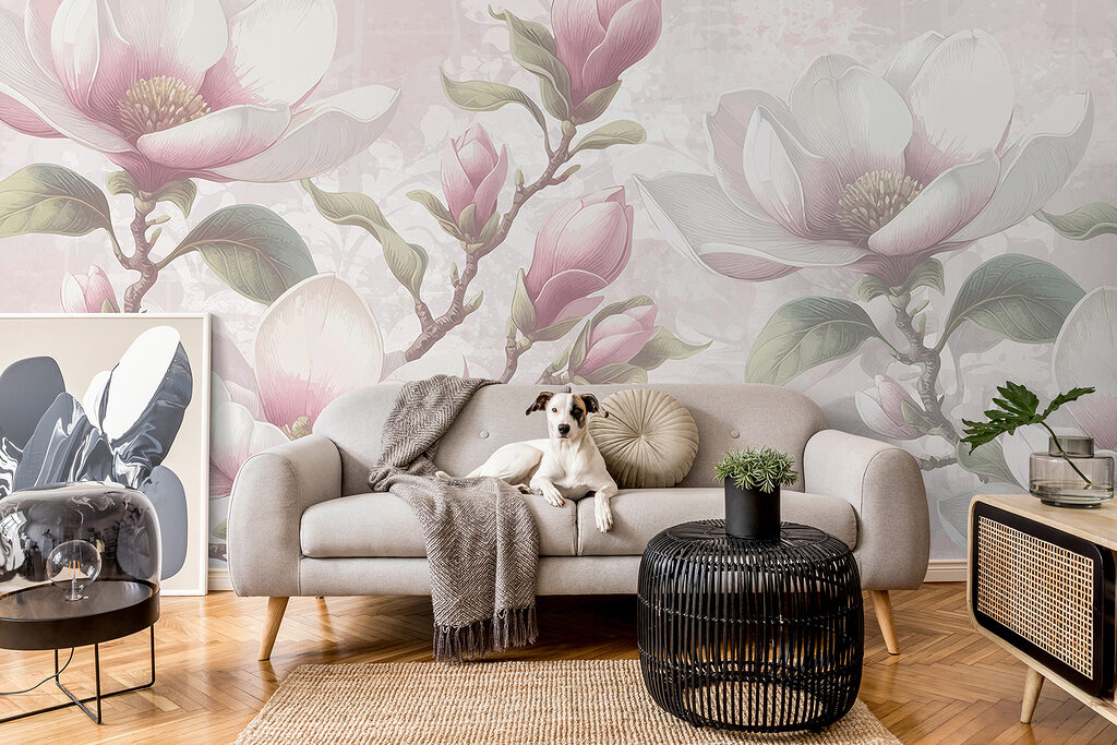 Roze magnolia op grijstinten — interieur 2