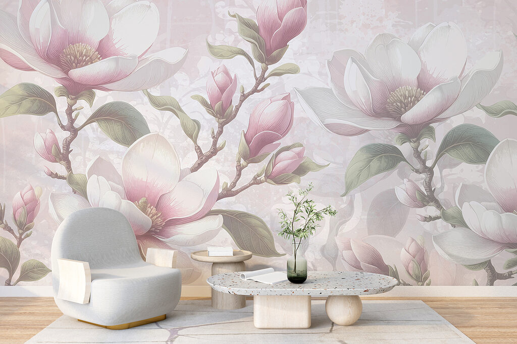 Roze magnolia op grijstinten — interieur 3