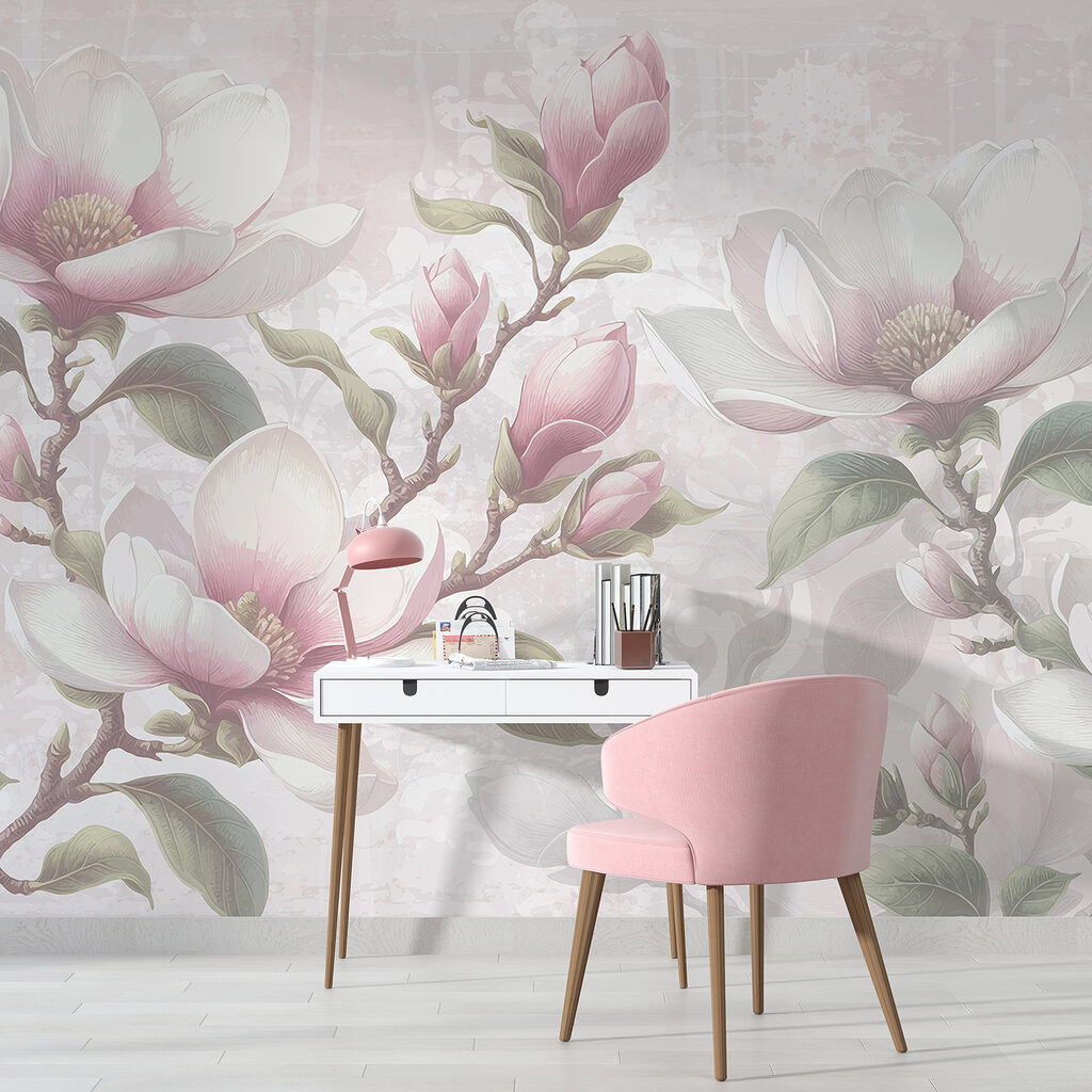 Roze magnolia op grijstinten — interieur 4