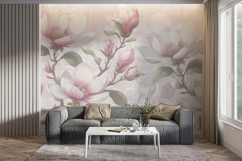 Roze magnolia op grijstinten — interieur 5