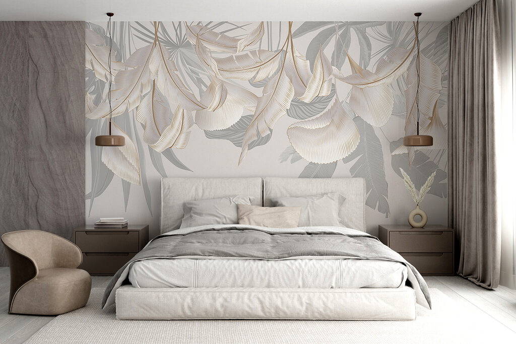 Witte hangbloemen met schaduwen — interieur 1