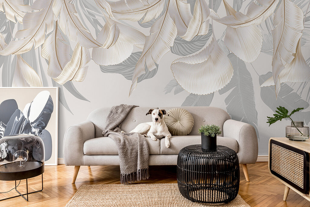 Witte hangbloemen met schaduwen — interieur 2