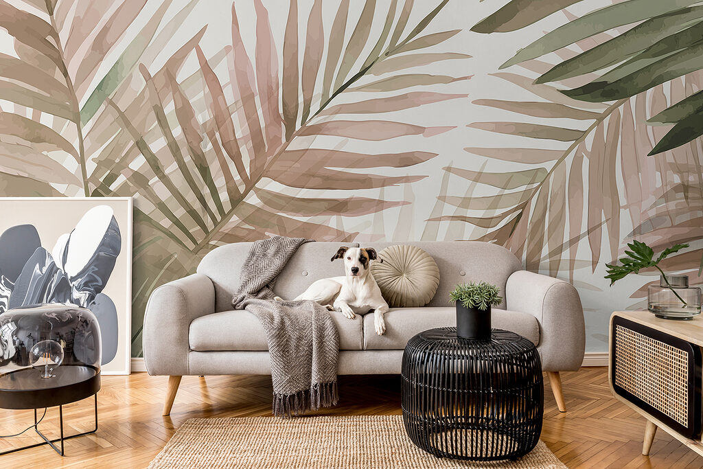 Tropische bladeren in zachte pasteltinten — interieur 3