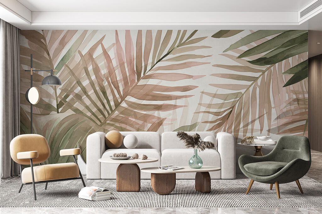 Tropische bladeren in zachte pasteltinten — interieur 4