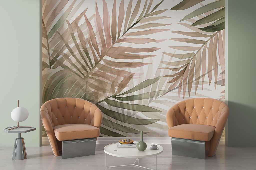 Tropische bladeren in zachte pasteltinten — interieur 5