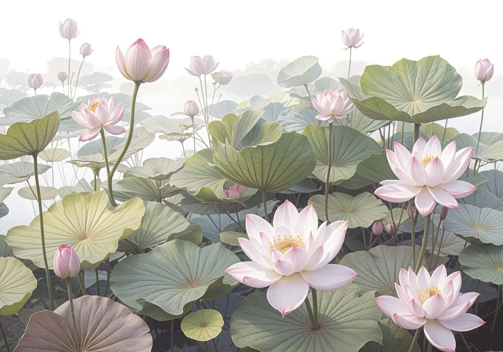 Lotussen tussen ronde bladeren — volledig ontwerp
