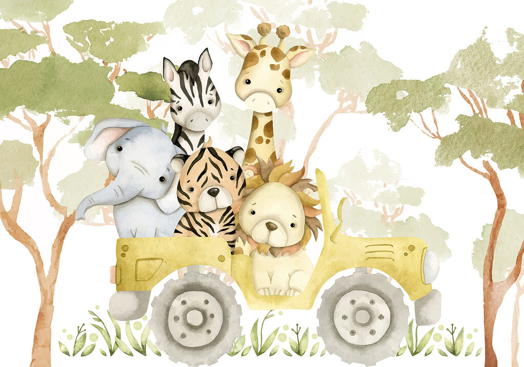 Safarivriendjes op een autorit — volledig ontwerp