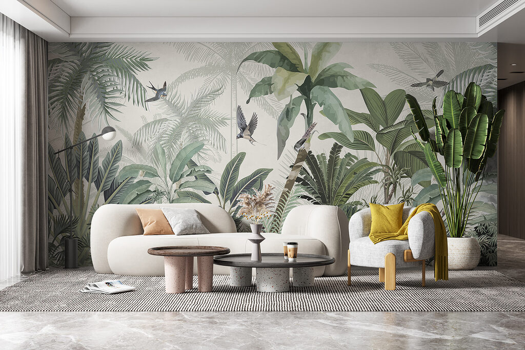 Vogels boven lichte jungleplanten — interieur 3