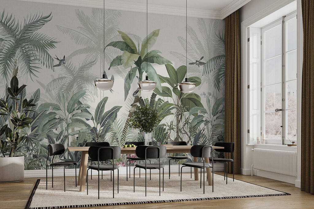 Vogels boven lichte jungleplanten — interieur 6