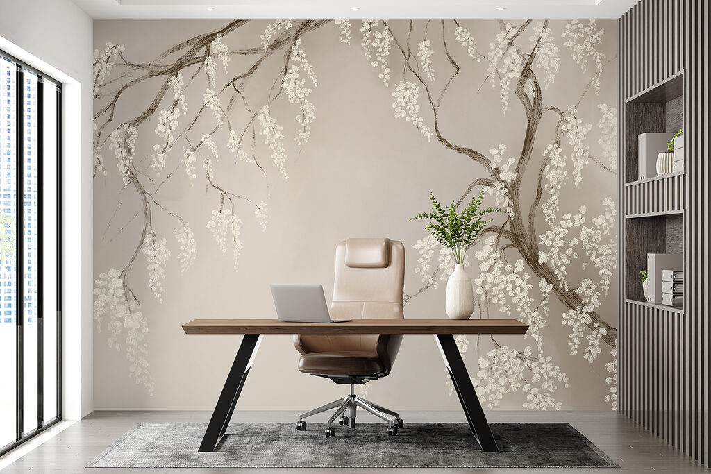 Hangende bloesem op taupe — interieur 6