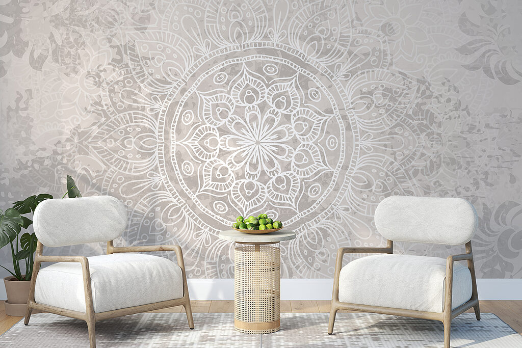Mandala op verweerd roze — interieur 4