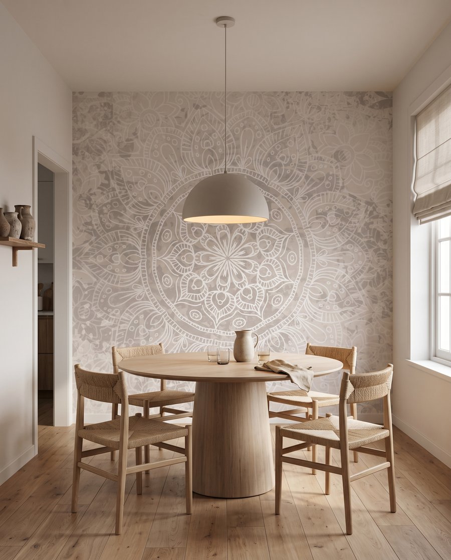 Mandala op verweerd roze in een interieur