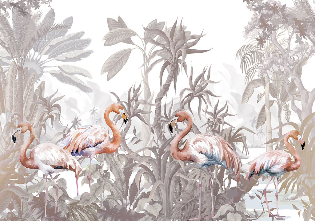 Flamingo's voor lichte junglebomen — volledig ontwerp