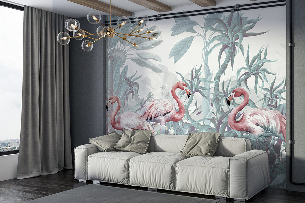 Groep flamingo's in een jungle — interieur 2