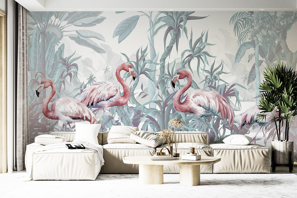 Groep flamingo's in een jungle — interieur 4