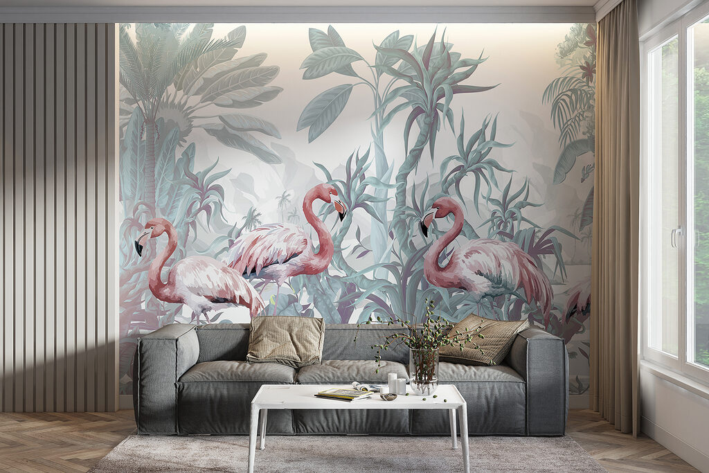 Groep flamingo's in een jungle — interieur 5