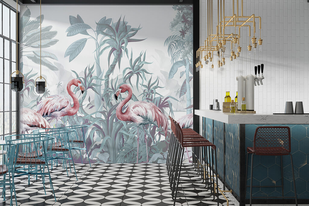 Groep flamingo's in een jungle — interieur 6