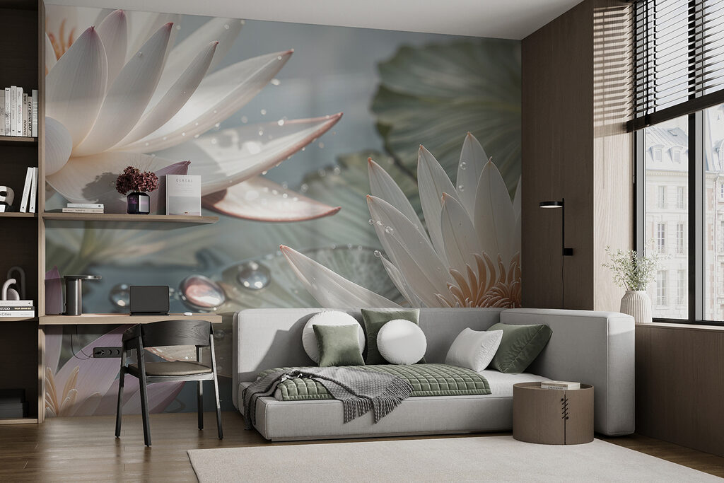 Lotussen met glanzende druppels — interieur 2