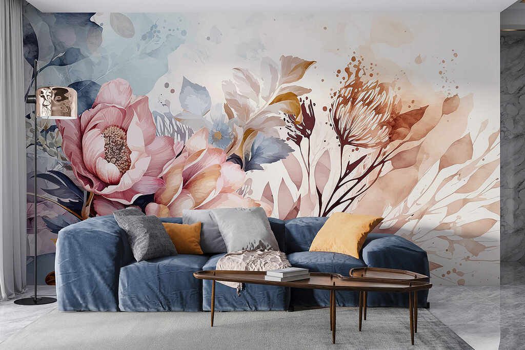 Roze bloemen in verfnevel — interieur 5