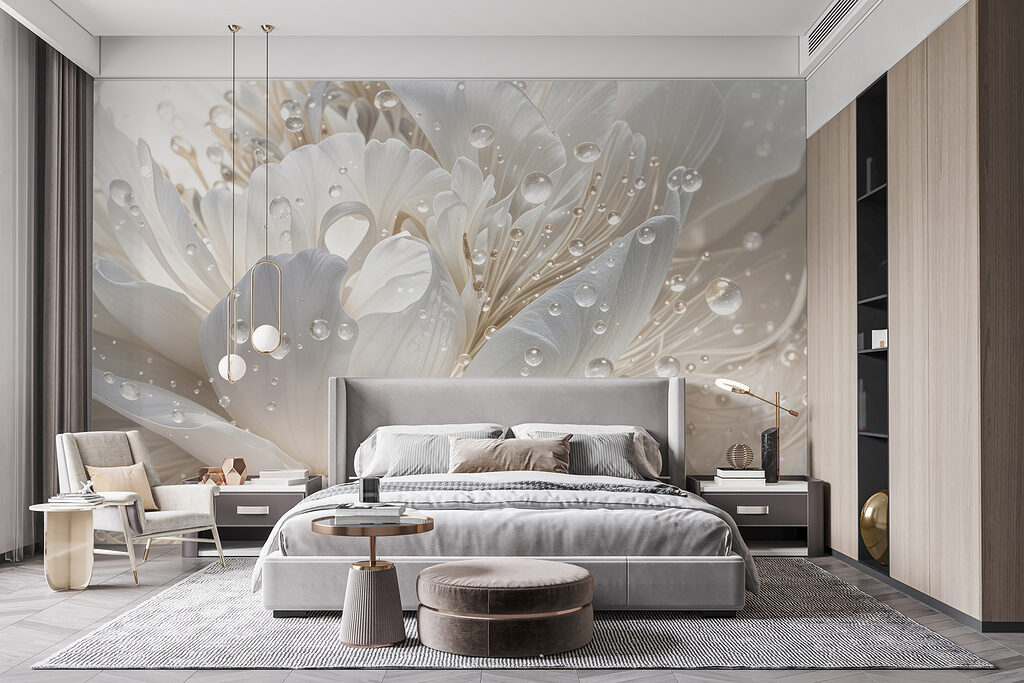 Witte bloem met glansdruppels — interieur 2