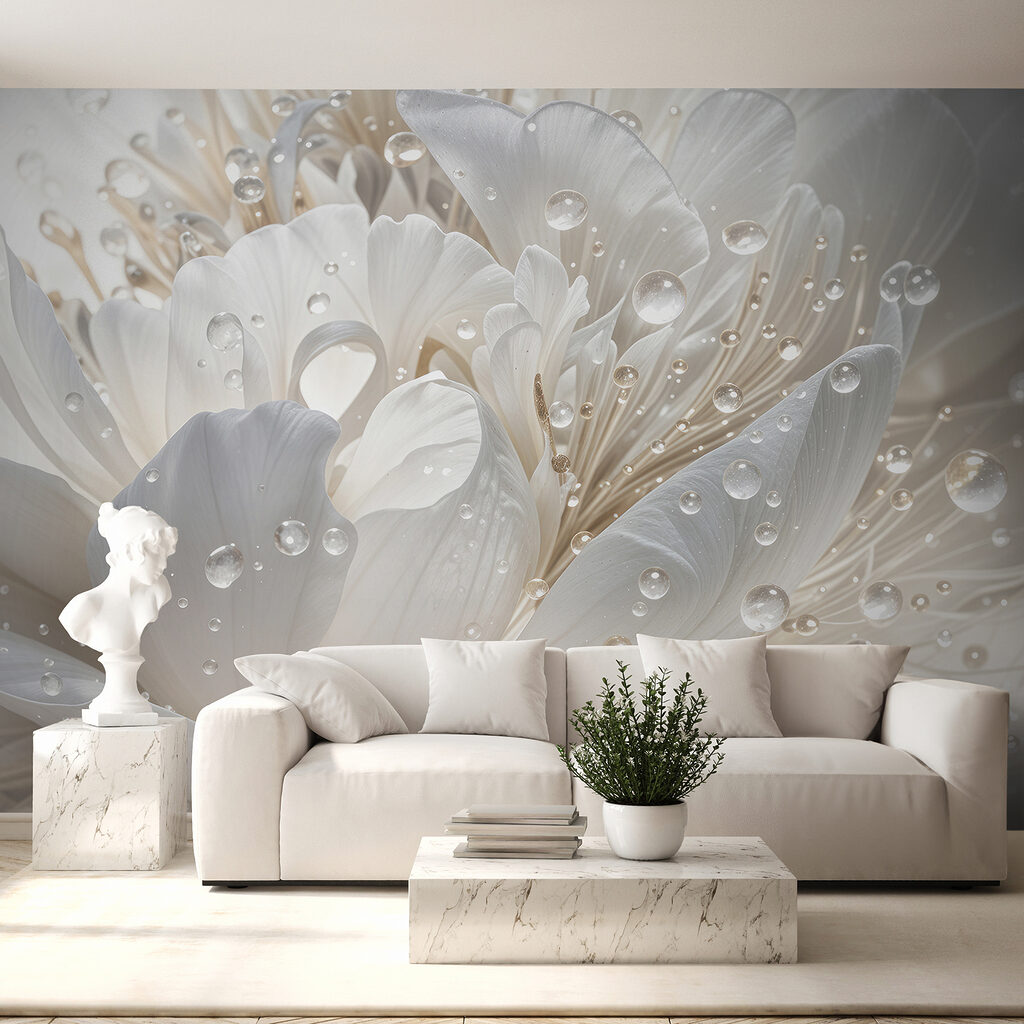 Witte bloem met glansdruppels — interieur 3
