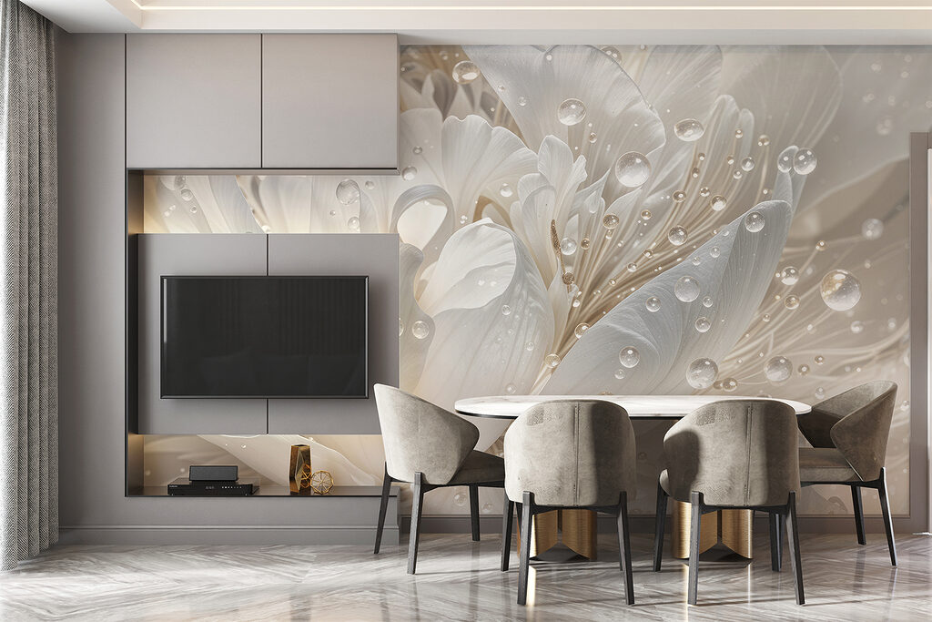 Witte bloem met glansdruppels — interieur 4