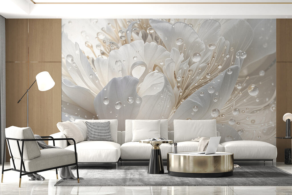 Witte bloem met glansdruppels — interieur 5