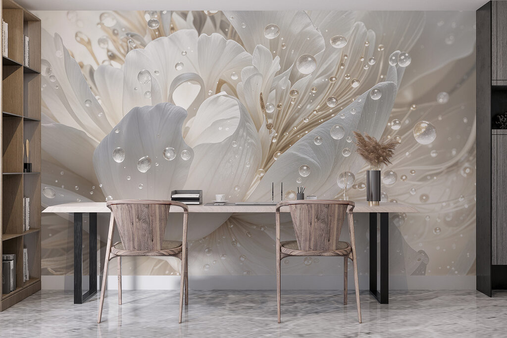 Witte bloem met glansdruppels — interieur 6