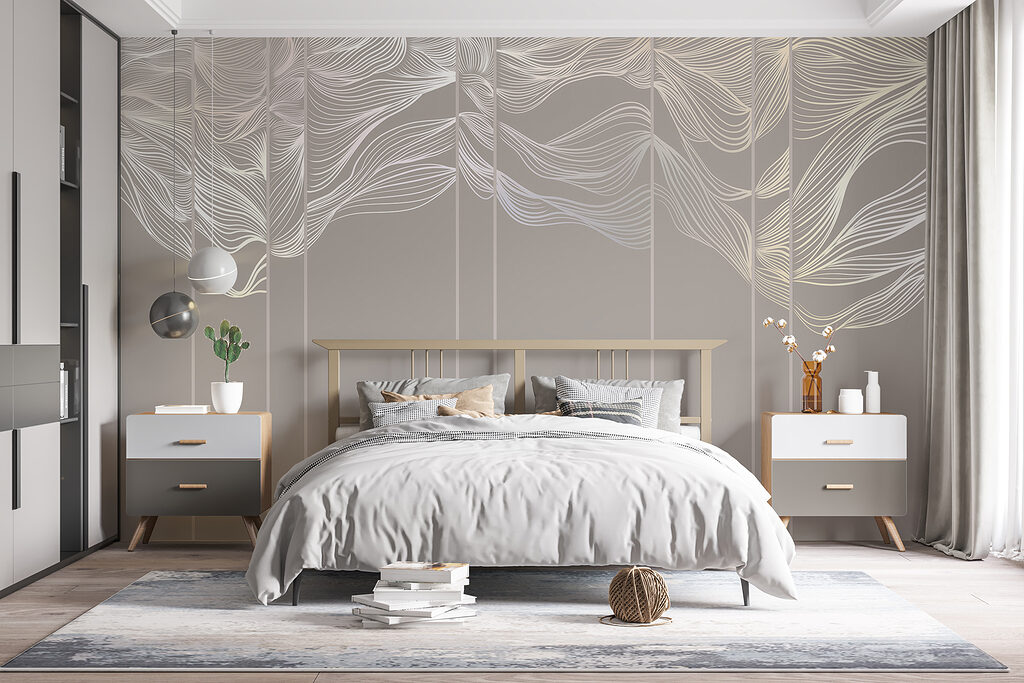 Witte pluimlijnen op grijstinten — interieur 1