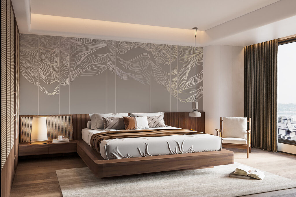 Witte pluimlijnen op grijstinten — interieur 3