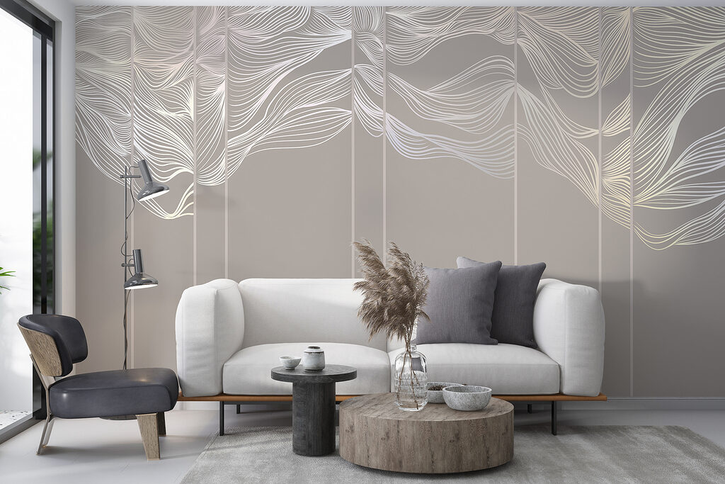 Witte pluimlijnen op grijstinten — interieur 6