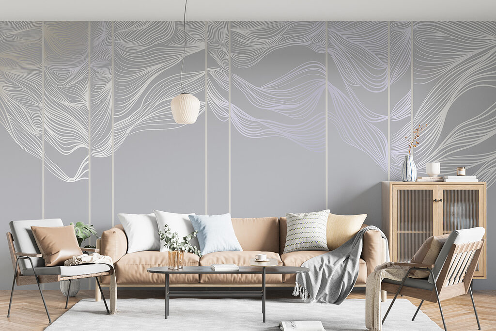 Witte en paarse lijntekeningen — interieur 6