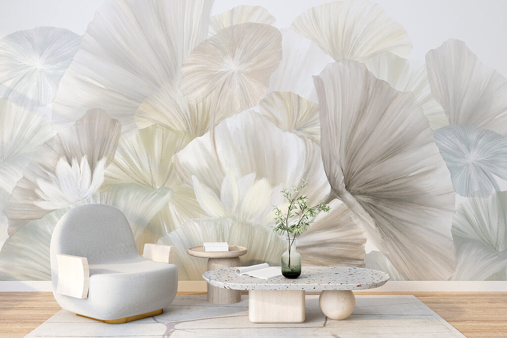 Witte ginkgowaaiers dicht opeen — interieur 1