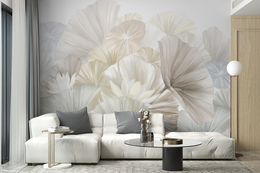Witte ginkgowaaiers dicht opeen — interieur 2