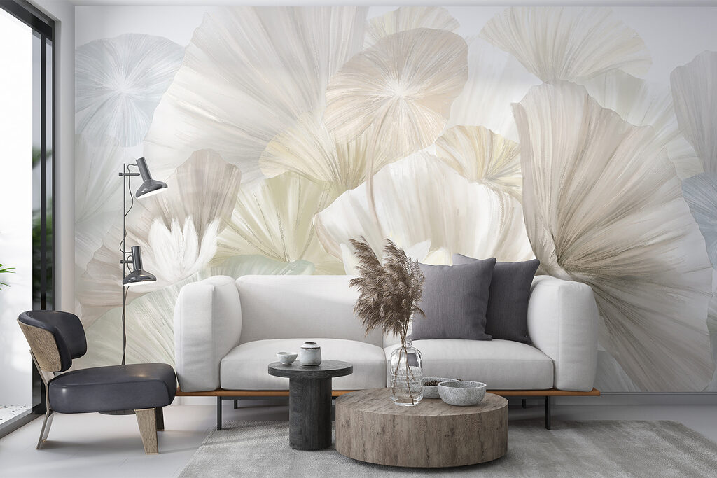 Witte ginkgowaaiers dicht opeen — interieur 3