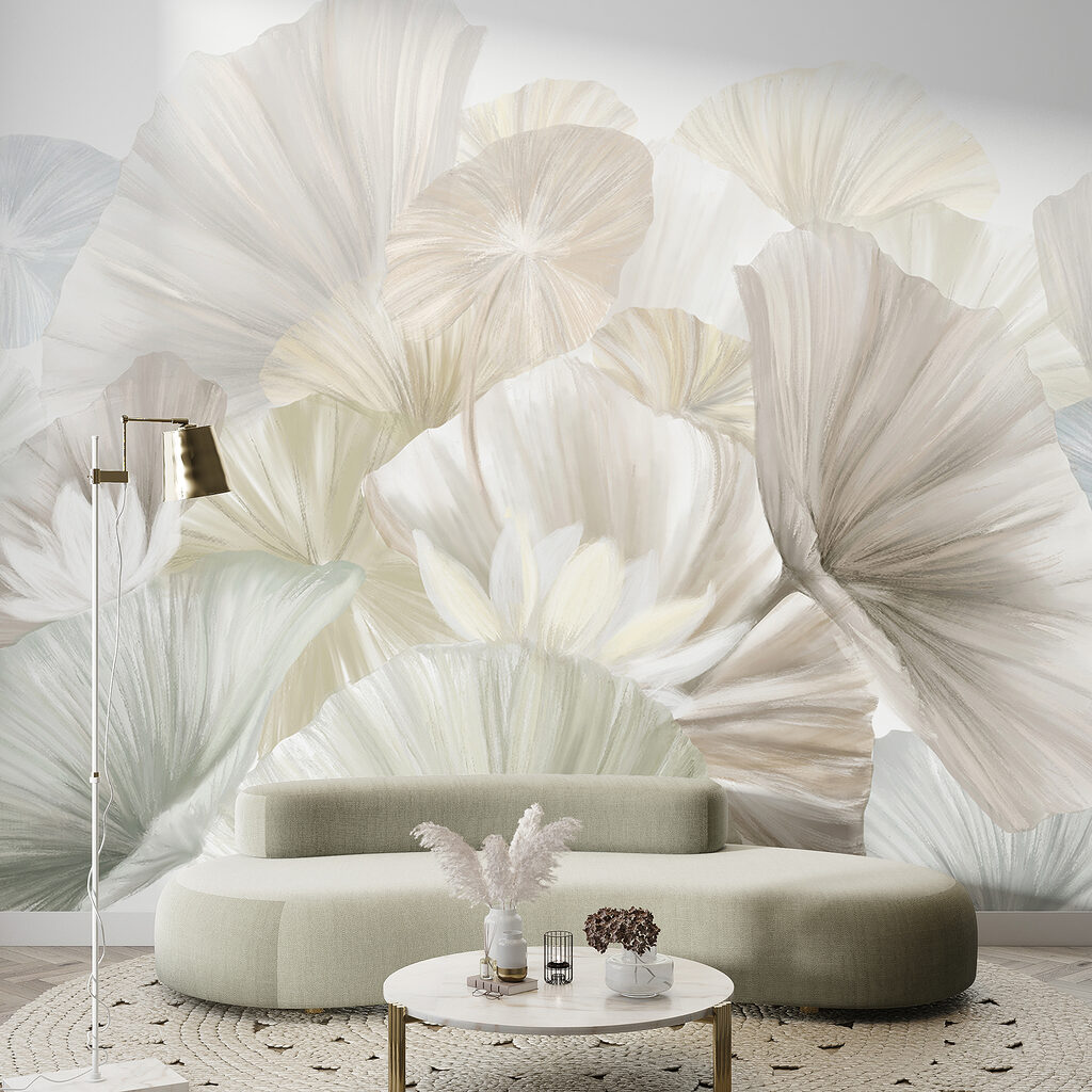 Witte ginkgowaaiers dicht opeen — interieur 4