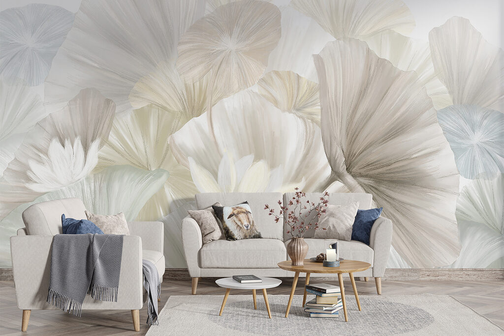 Witte ginkgowaaiers dicht opeen — interieur 5