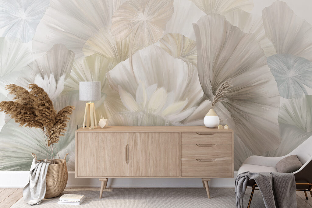 Witte ginkgowaaiers dicht opeen — interieur 6