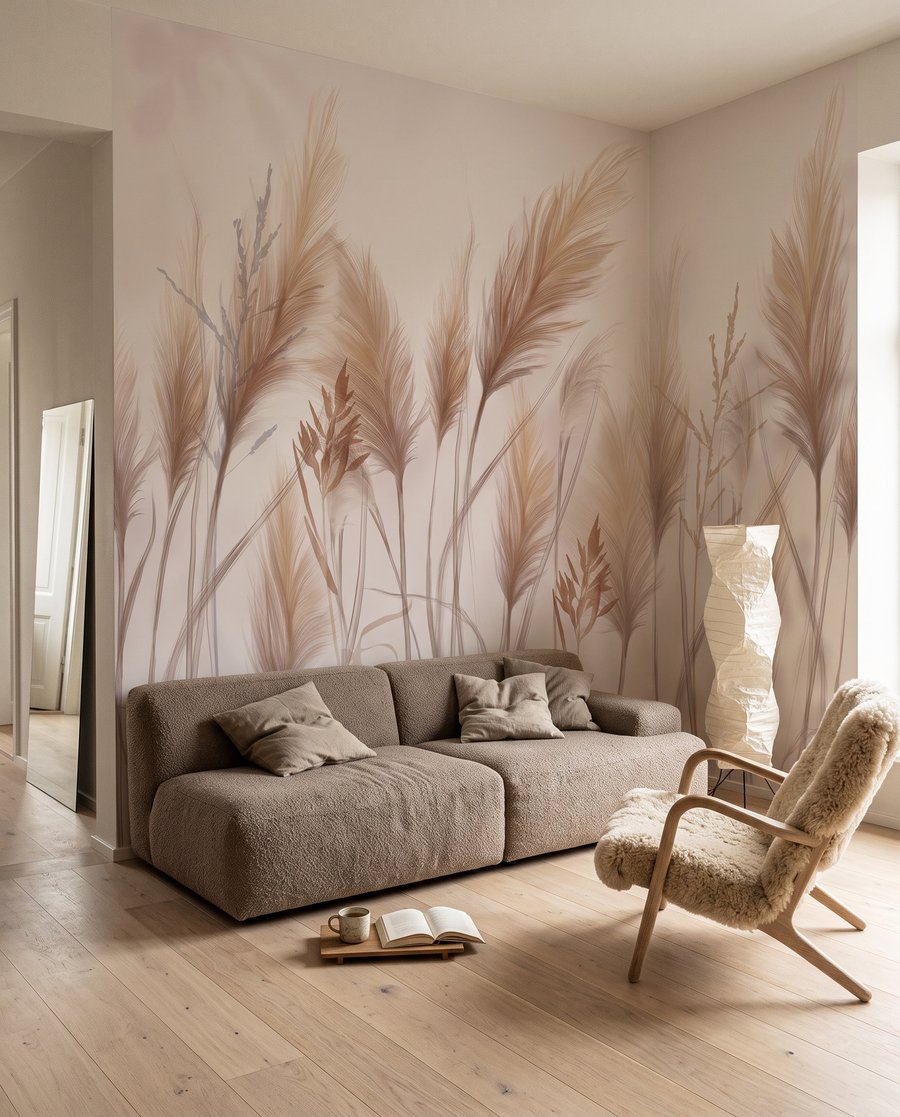 Zandkleurige pluimen op wit — interieur 3