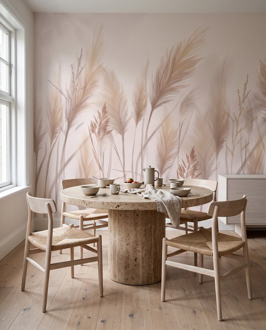 Fijne grassen in zachte tinten in een interieur