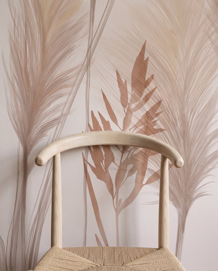 Zandkleurige pluimen op wit — detail