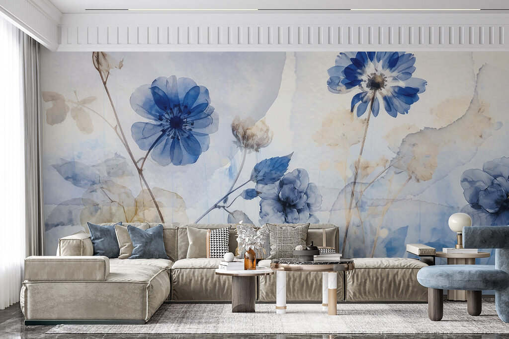 Blauwe en witte bloemen — interieur 3
