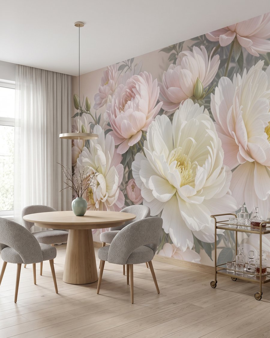 Zacht boeket in roomroze in een interieur